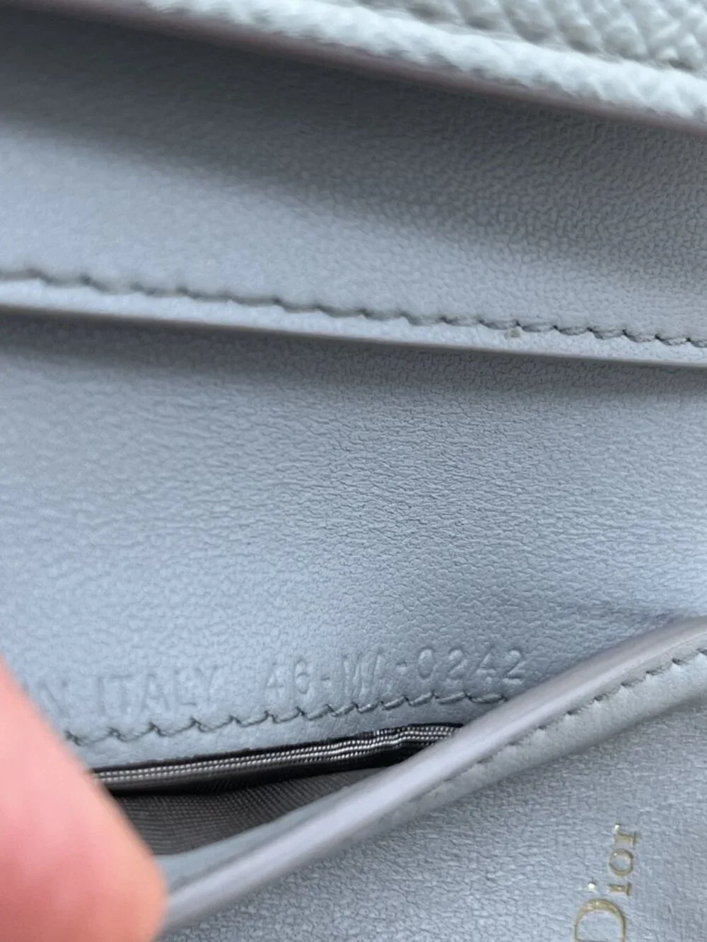 Christian Dior Light Blue Grained Leather CD Logo Compact Wallet Silver Hardware